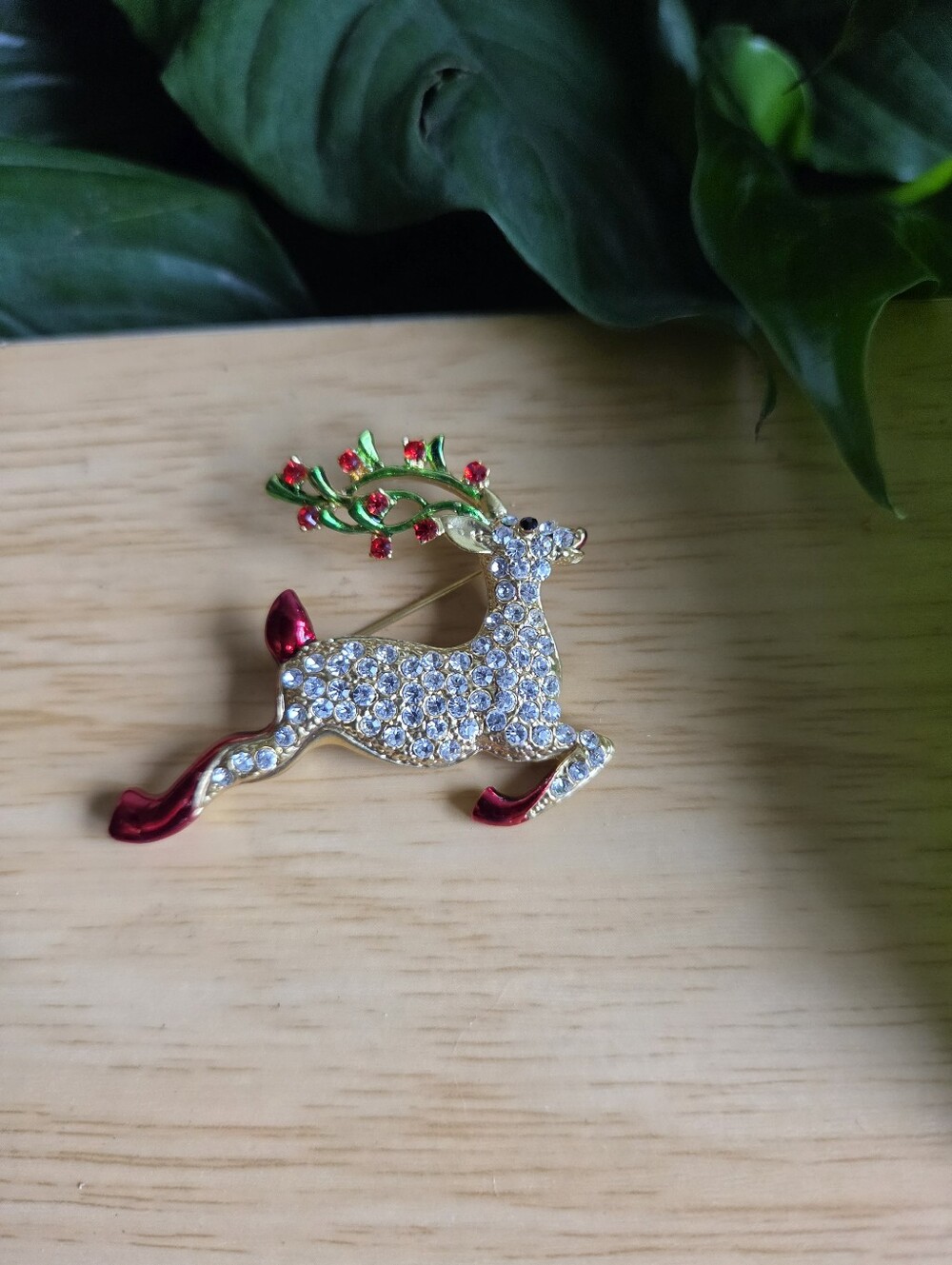 Rhinestone Reindeer Holiday Brooch